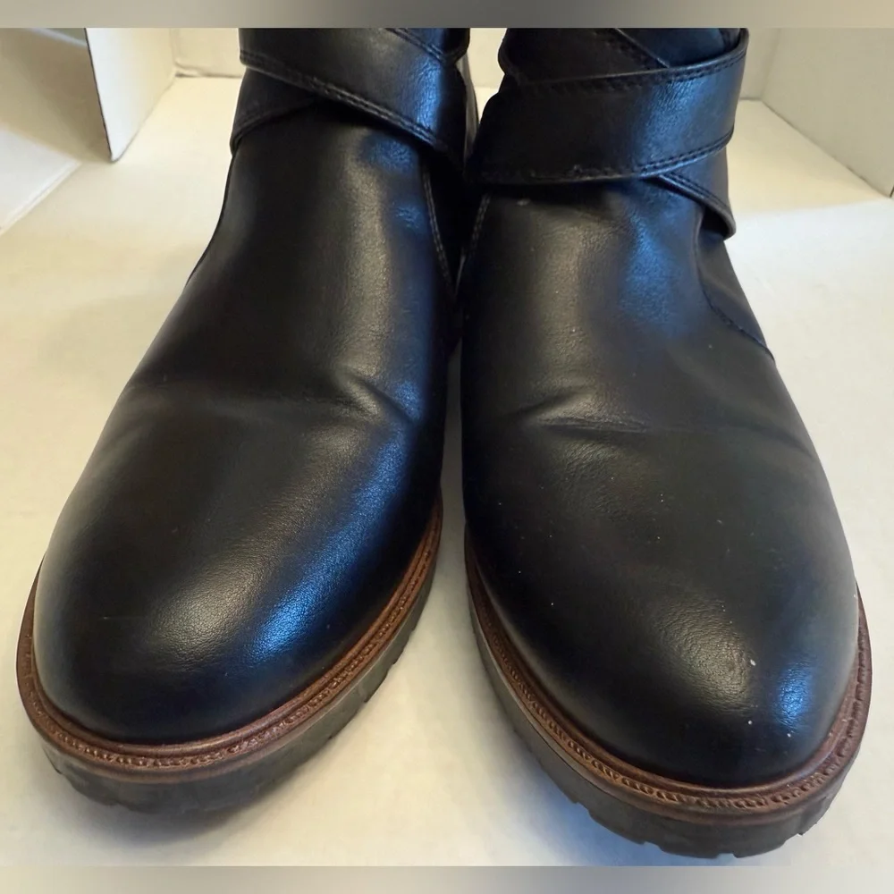 TOMMY HILFIGER FEINNIE ANKLE LEATHER BLACK BOOTS 9.5